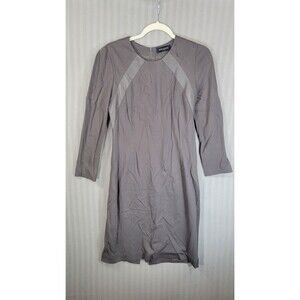 Piazza Sempione lambs Leather trim Dress Size 44 US 8 grey short sleeve Italy